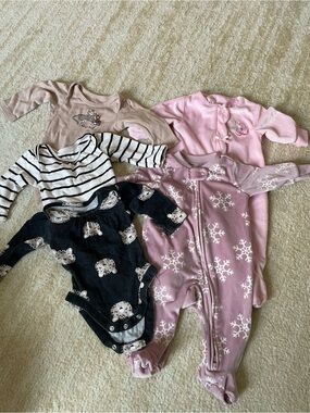 Baby Girls One-Piece Sleepwear Pack — Pink, Black, Beige Mix